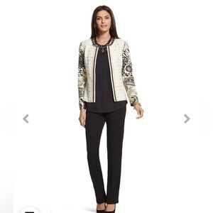 Chico’s Versailles Sleeve Pattern Metallic Wool Blend Jacket Career Creme Size 2